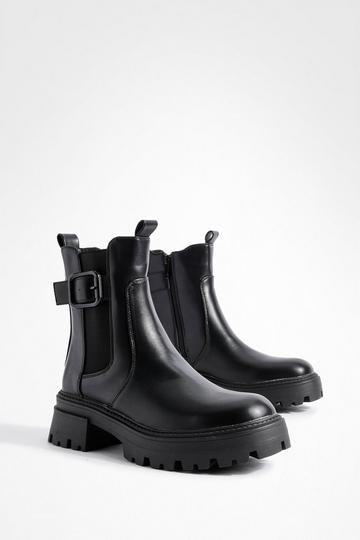 Buckle Chunky Chelsea Boots black