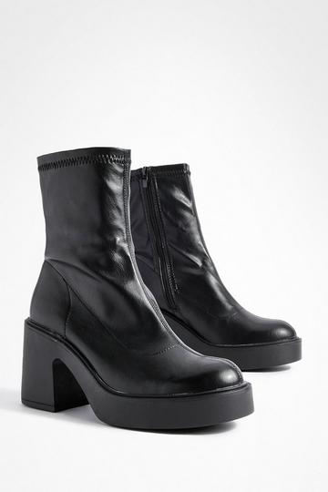 Platform Sock Ankle Boots black