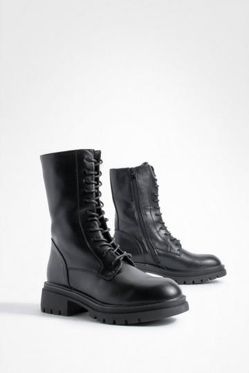 High Ankle Chunky Hiker Boots black
