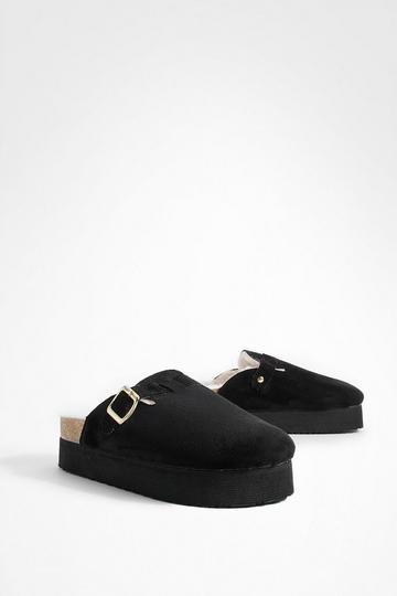 Platform Fur Lined Closed Toe Clogs black