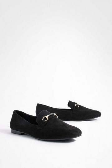 Wide Fit Round Toe Single Bar Trim Loafers black