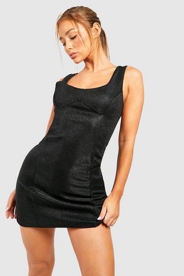Glitter Corset Seam Mini Dress black