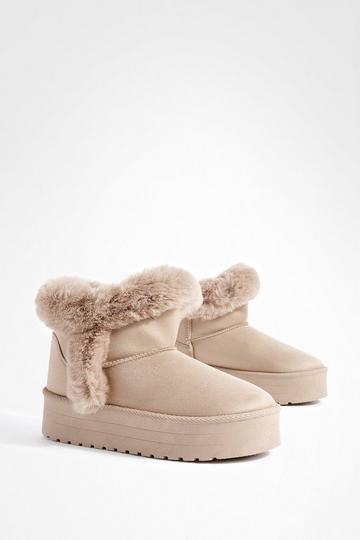 Fur Lined Cozy Platform Boots mocha