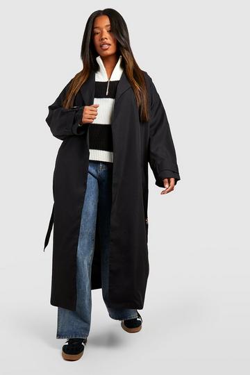 Plus Woven Tailored Belted Trench Coat black