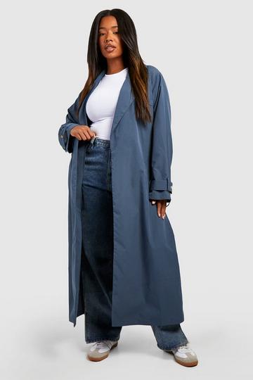 Plus Woven Tailored Belted Trench Coat petrol