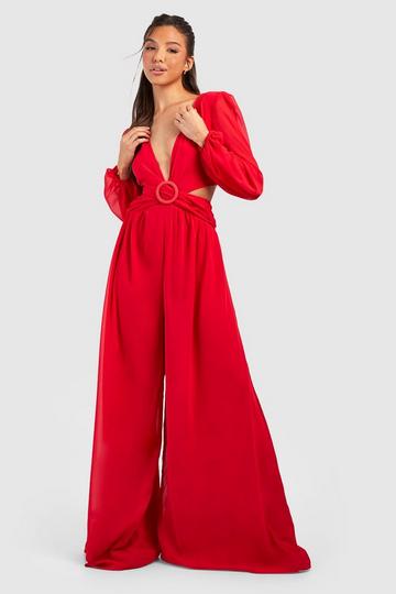 Red Cut Out Wide Leg Jumpsuit