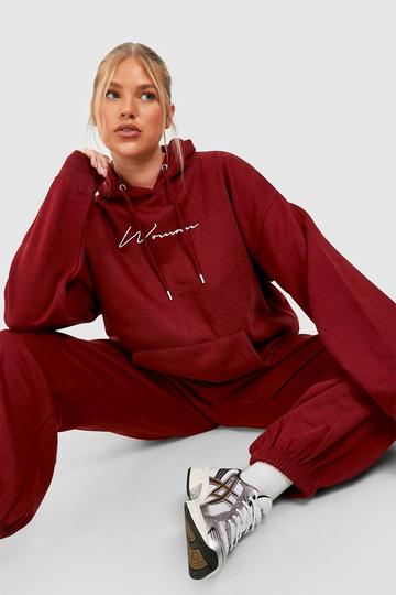 Plus Oversized Embroided Hoodie berry