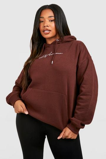 Chocolate Brown Plus Oversized Embroided Hoodie