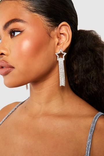 Diamante Star Drop Earrings silver