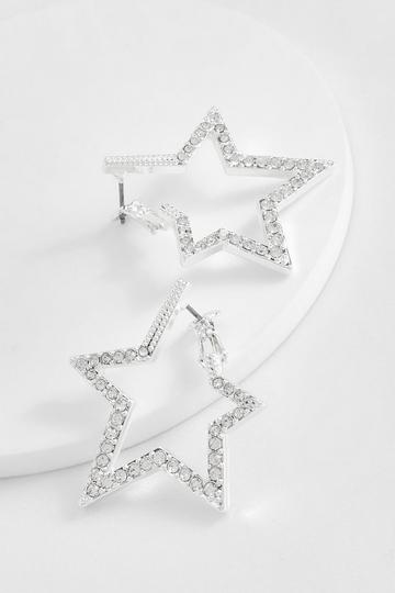 Diamante Star Statement Earrings silver