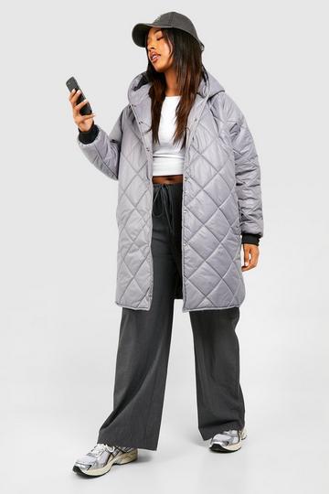 Plus Diamond Quilt Hooded Puffer Jacket taupe