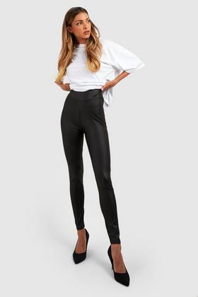 Womens Black Wet Look Ruched Bum High Waisted Leggings – Styledup