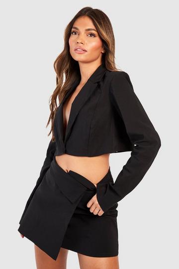 Boxy Cropped Blazer & Waist Detail Mini Skirt black