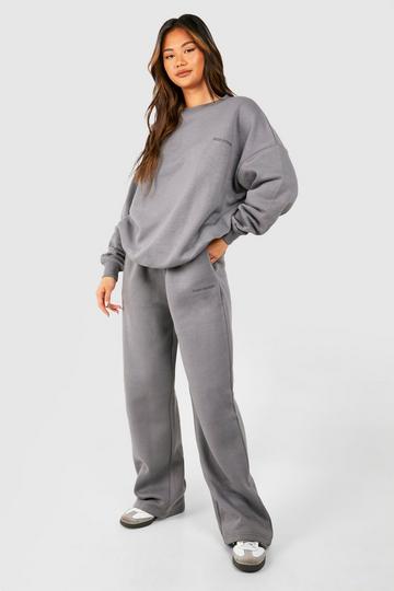 DSGN Studio Embroidered Sweatshirt And Straight Leg Jogger Tracksuit charcoal