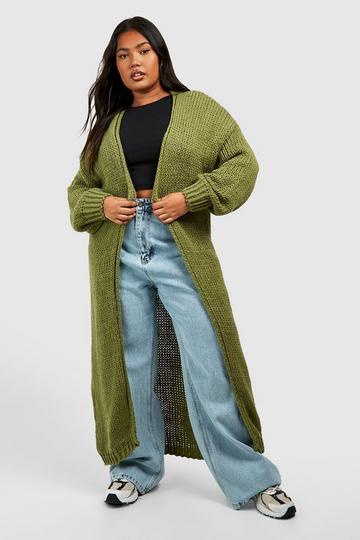 Plus Premium Multicoloured Chunky Knit Maxi Cardigan khaki