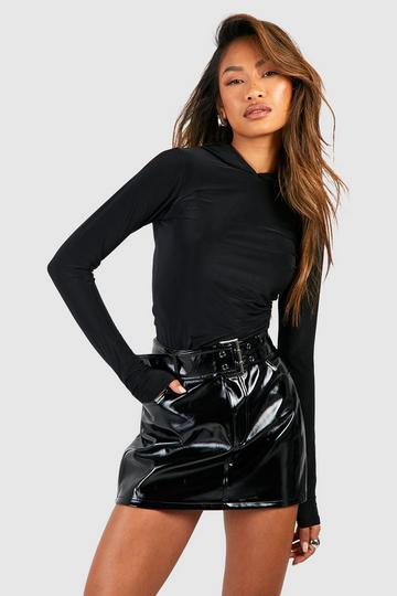 Premium Vinyl Belted Mini Skirt black