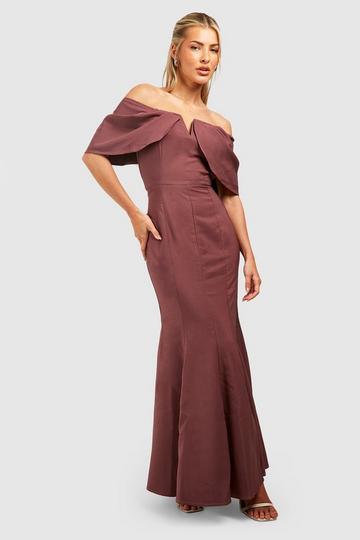 Off Shouder Plunge Maxi Dress purple