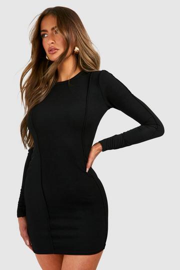 Compact Rib Seam Detail Mini Dress black