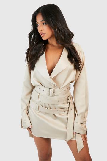 Petite Buckle Detail Crop Trench Coat stone