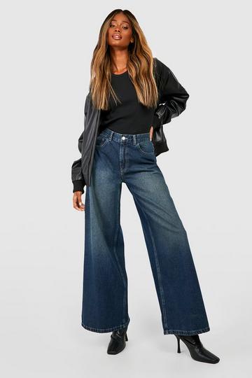 Palazzo Wide Leg Mid Rise Jeans vintage wash