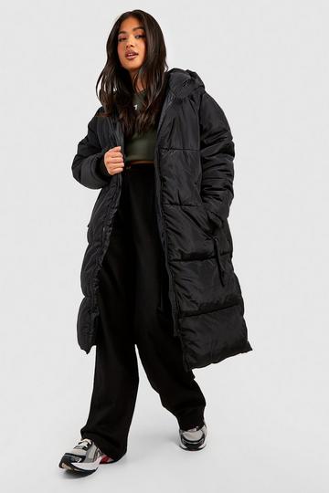 Black Petite Hooded Longline Padded Puffer Jacket