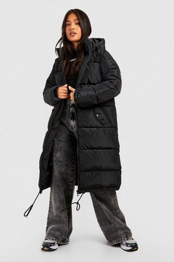 Petite Longline Hooded Padded Puffer Jacket black