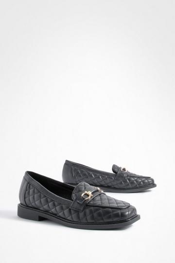 Wide Fit Square Toe Quilted Loafers black