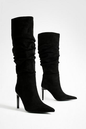 Ruched Stiletto Pointed Toe Boots black