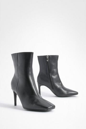 Black Wide Fit Square Toe Stiletto Ankle Boots
