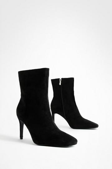 Wide Width Square Toe Stiletto Ankle Boots black