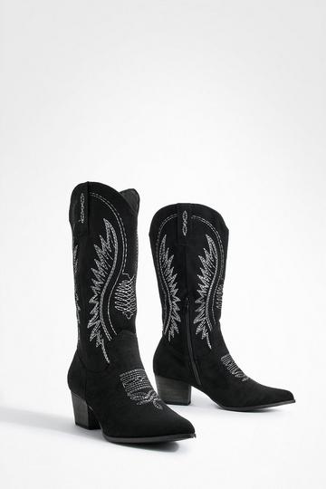 Black Contrast Stritch Detail Cowboy Boots