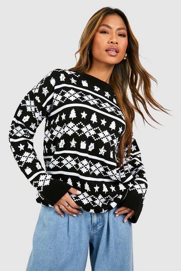 Wide Sleeve Fairisle Christmas Sweater black