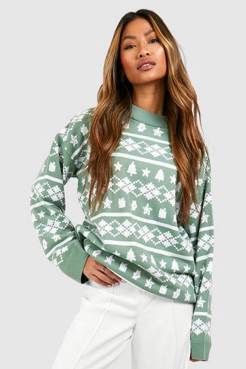 Wide Sleeve Fairisle Christmas Sweater sage