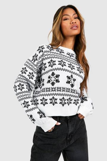 Black Slouchy Fairisle Christmas Crop Sweater