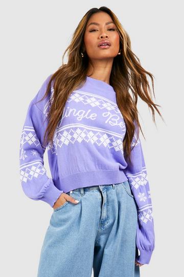 Jingle Bells Slogan Christmas Slouchy Crop Sweater lilac
