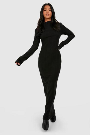 Petite Soft Textured Rib Maxi Dress black