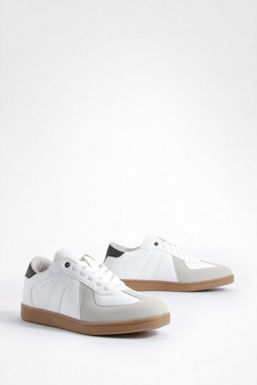 Contrast Panel Gum Sole Flat Sneakers white