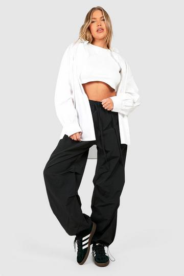 Plus Nylon Ruched Detail Cargo Trousers black