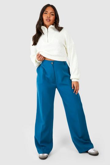 Plus Woven Tailored Slouchy Wide Leg Pants petrol