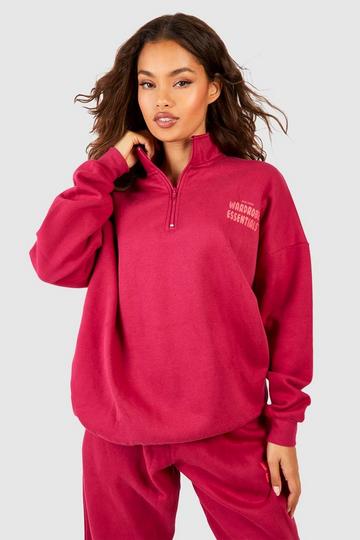 Wardrobe Essentials Embroidered Half Zip Sweatshirt burgundy