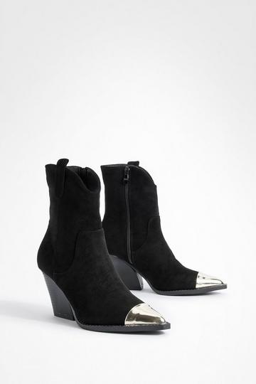 Black Metal Toe Cap Western Cowboy Ankle Boots