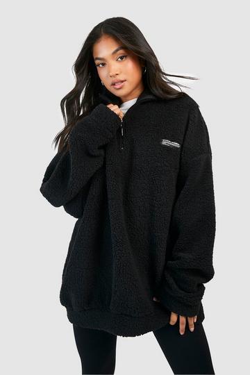 Petite Borg Funnel Neck Zip Sweater black