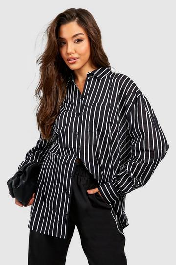Stripe Oversized Deep Cuff Shirt black