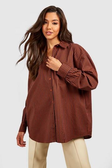 Stripe Oversized Deep Cuff Shirt rust