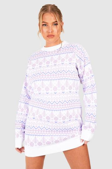 Plus Fairisle Christmas Sweater Dress lilac