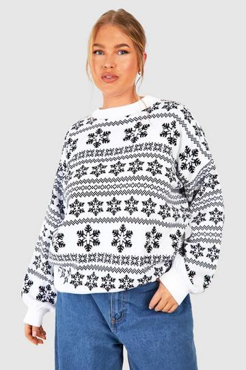 Plus Slouchy Fairisle Christmas Crop Sweater black