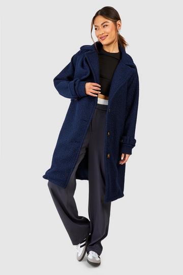 Navy Textured Wool Look Oversized Coat