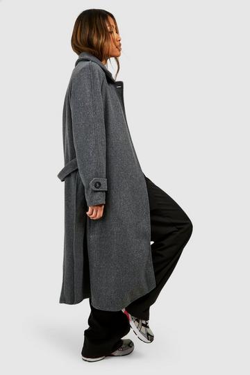 Collared Belted Wool Look Coat grey