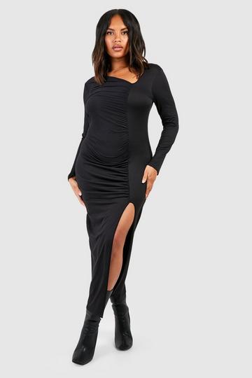 Black Plus Super Soft Asymmteric Midaxi Dress