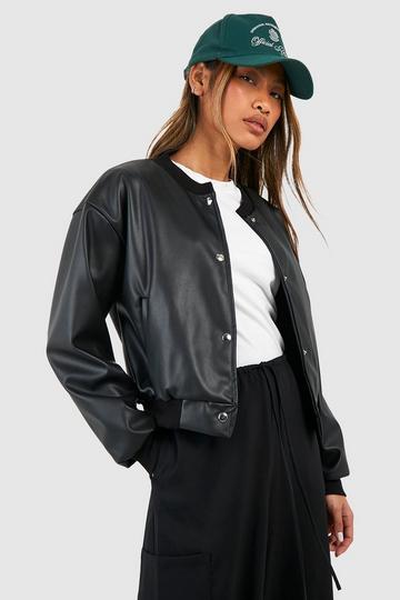Faux Leather Bomber Jacket black